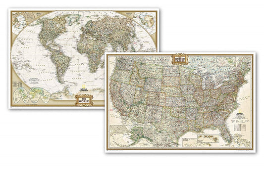 World and United States Executive [Poster Size, Map Pack Bundle]