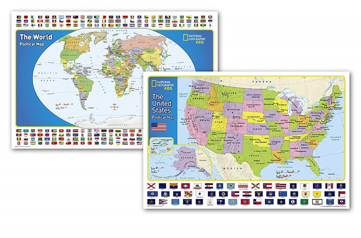 World and United States for Kids [Poster Size, Map Pack Bundle]