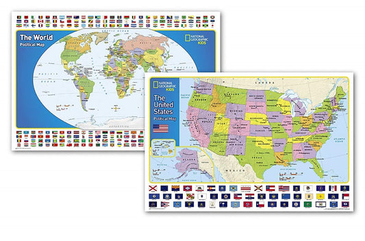 World and United States for Kids [Poster Size, Map Pack Bundle]