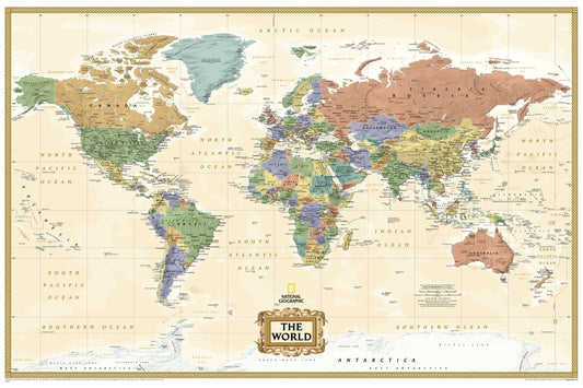 World, Explorer Executive, Laminated - Poster Size Wall Map