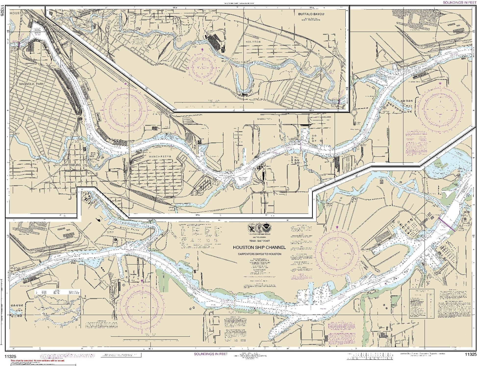 Houston Ship Channel - Carpenters Bayou to Houston with Continuation and Inset: Buffalo Bayou (11325) by NOAA