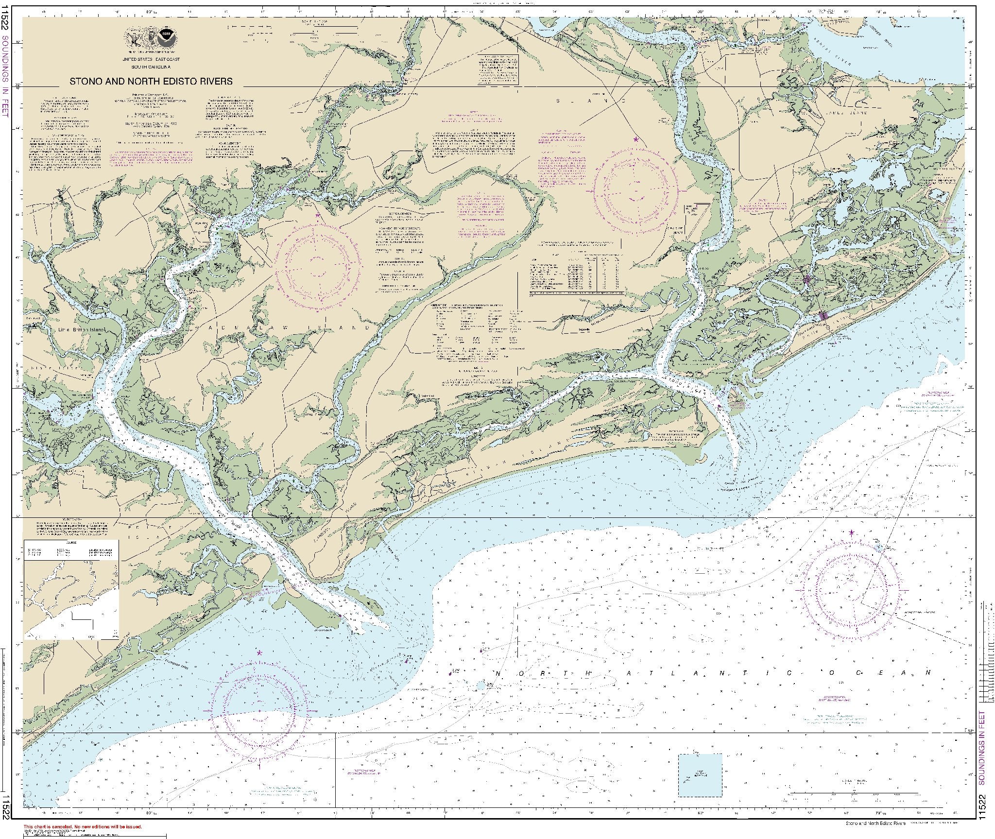 Stono and North Edisto Rivers (11522) by NOAA – Longitude Maps