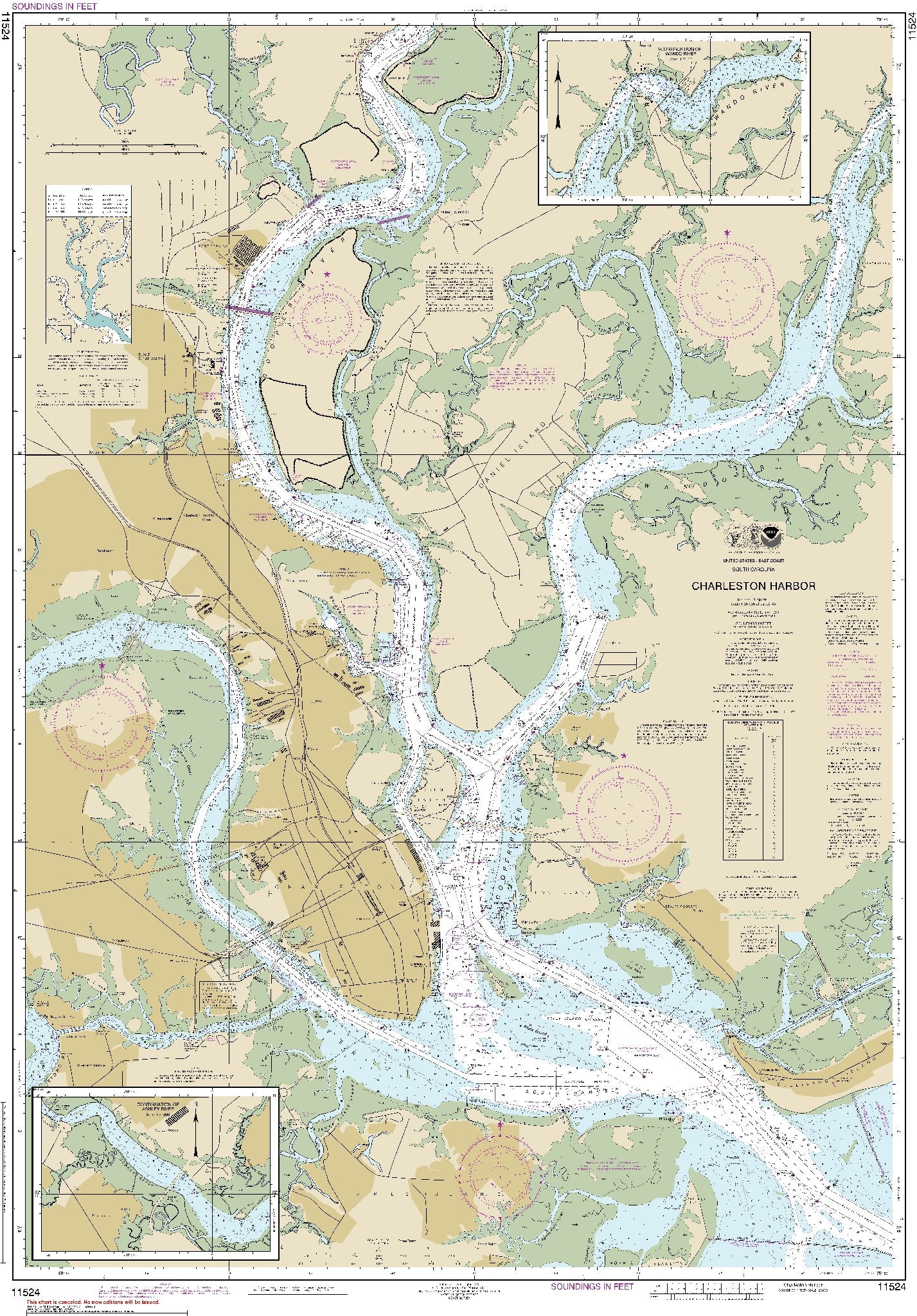 Charleston Harbor with Continuations of Ashley River and Wando River (11524) by NOAA