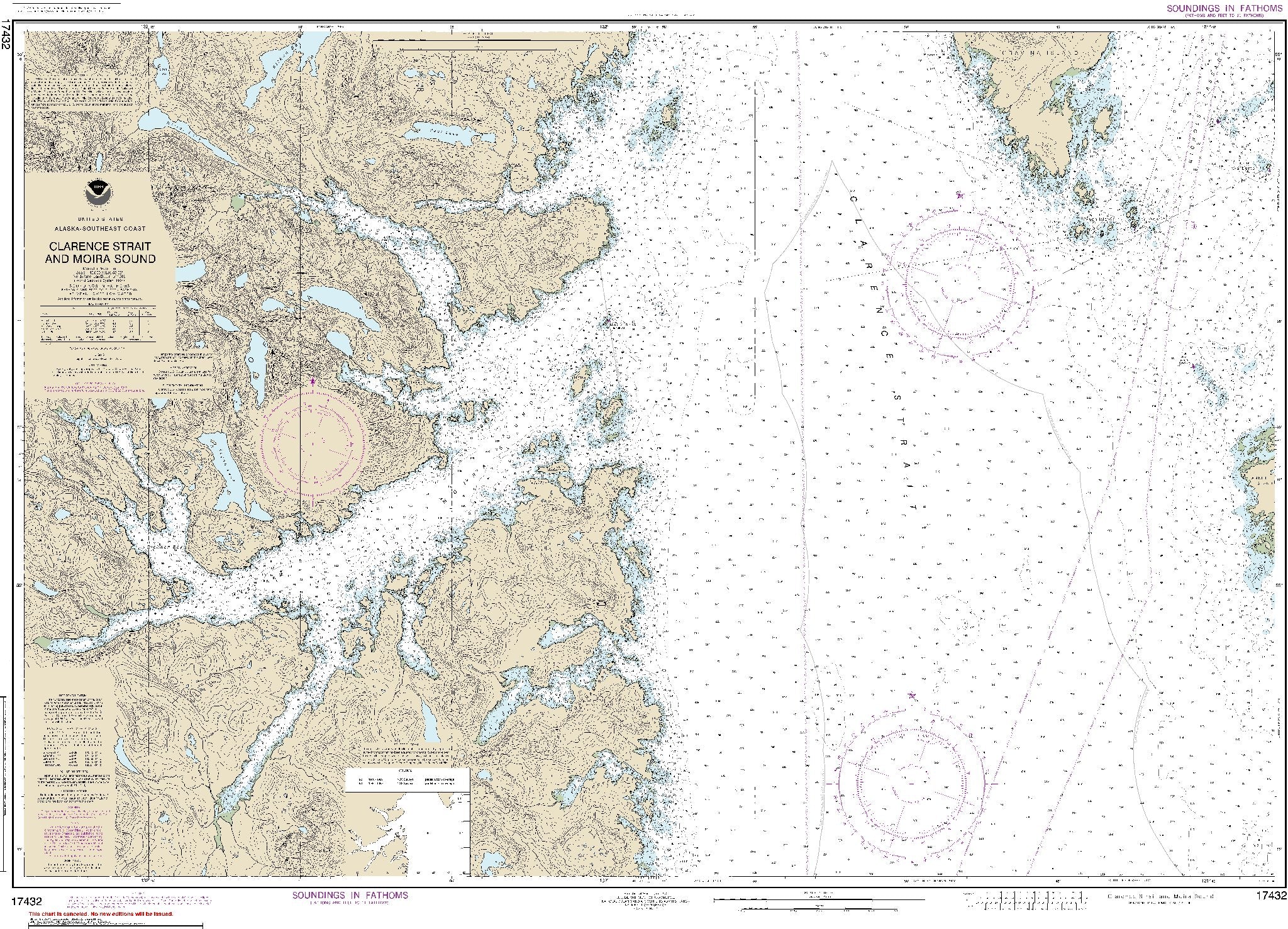 Clarence Strait and Moira Sound (17432) by NOAA – Longitude Maps