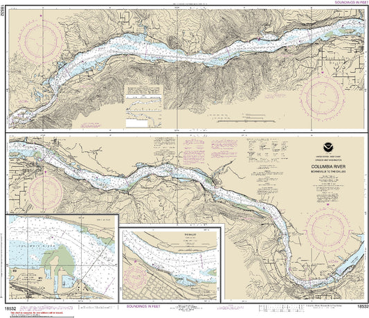 Columbia River - Bonneville to The Dalles (Upper Panel: Columbia River-Bonneville to Hood River, Lower Panel: Columbia River-Hood River to The Dalles) (18532) by NOAA