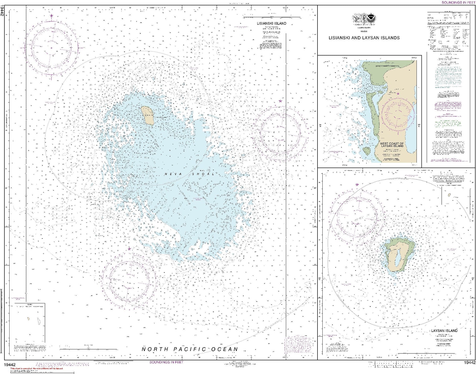 Lisianski and Laysan Islands; Inset: Lisianski Island (19442) by NOAA
