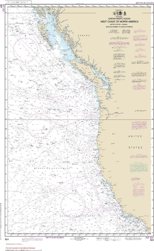 North Pacific Ocean West Coast of North America Mexican Border to Dixon Entrance (501) by NOAA