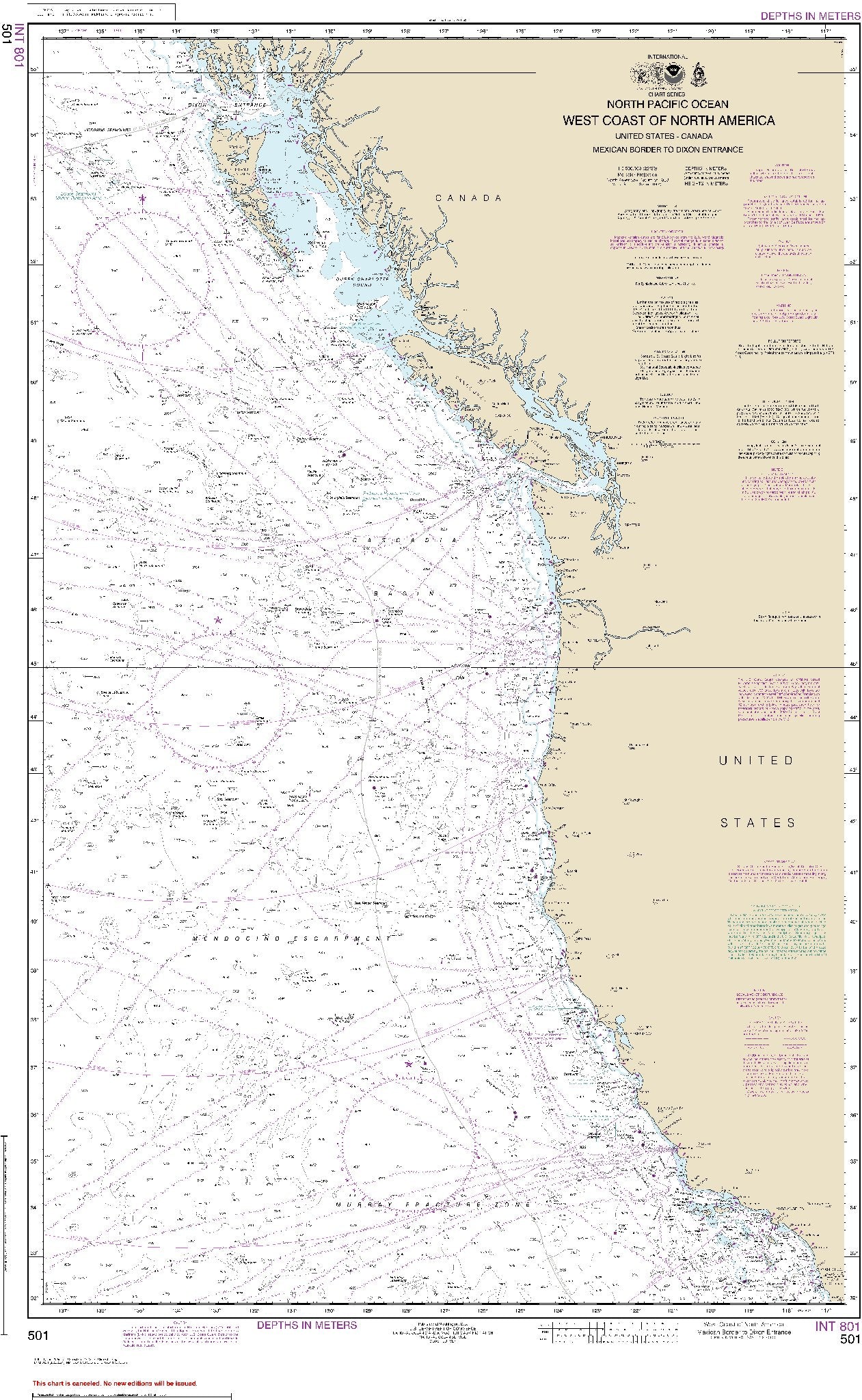 North Pacific Ocean West Coast of North America Mexican Border to Dixon Entrance (501) by NOAA