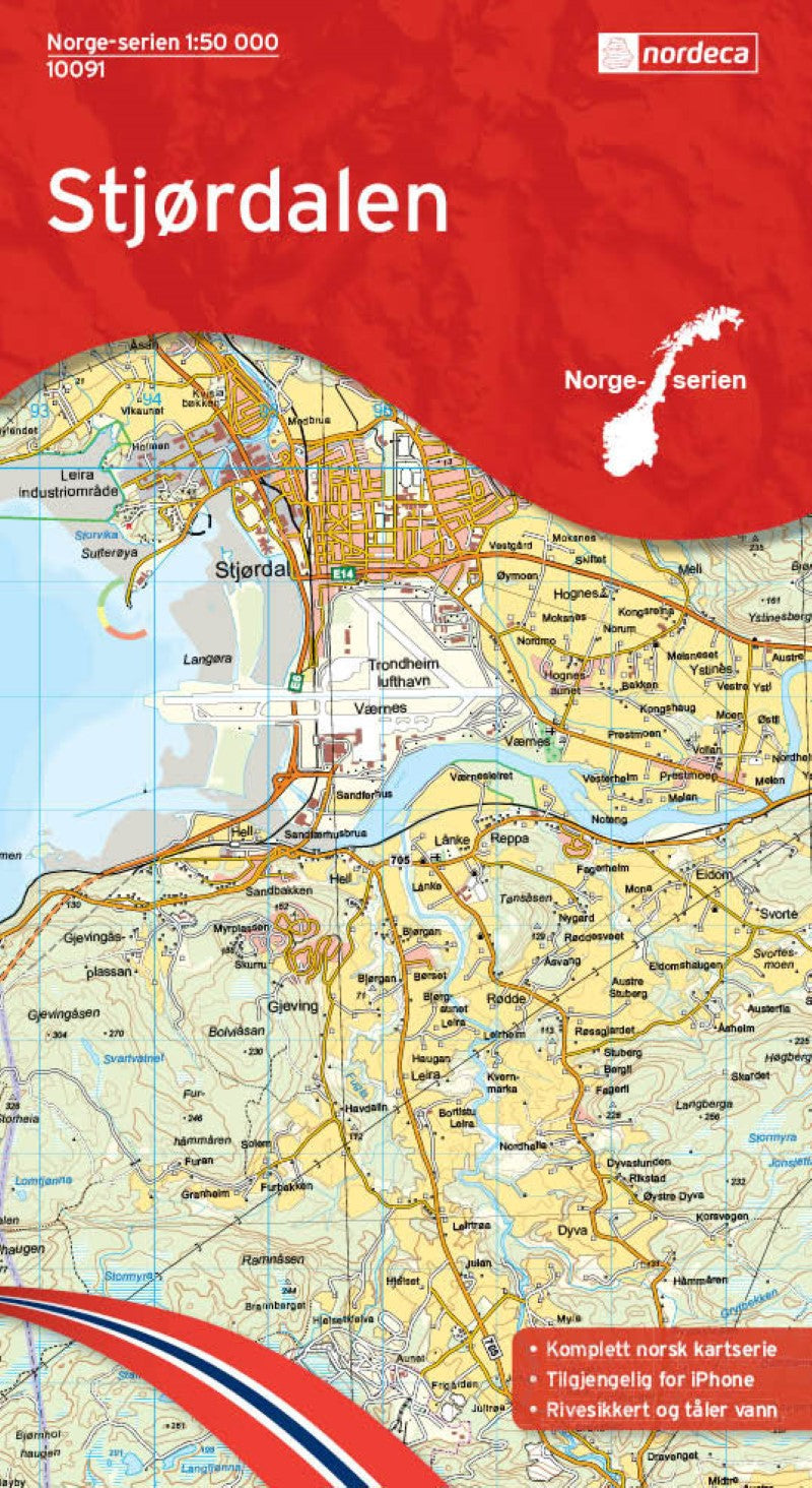 Stjørdalen 1:50,000 topo map, sheet #10091