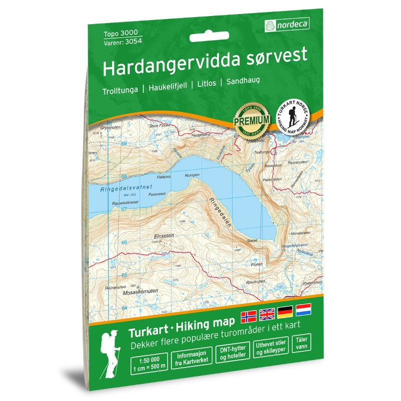 Hardangervidda Southwest (Sørvest) Topo 3000 Series Hiking Map 1:50,000, #3054