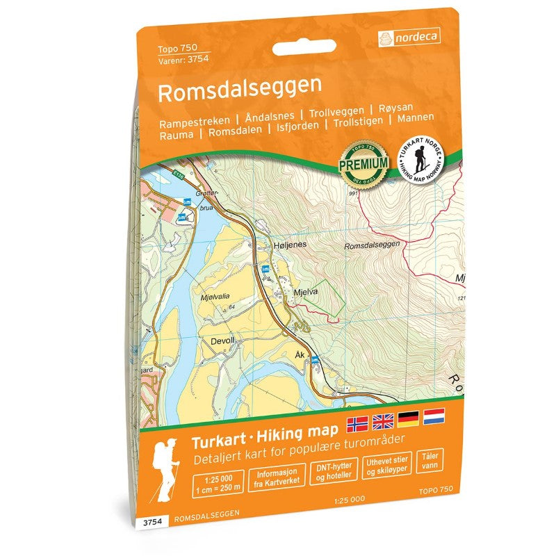 Romsdalseggen Topo 750 Series Hiking Map 1:50,000, #3754