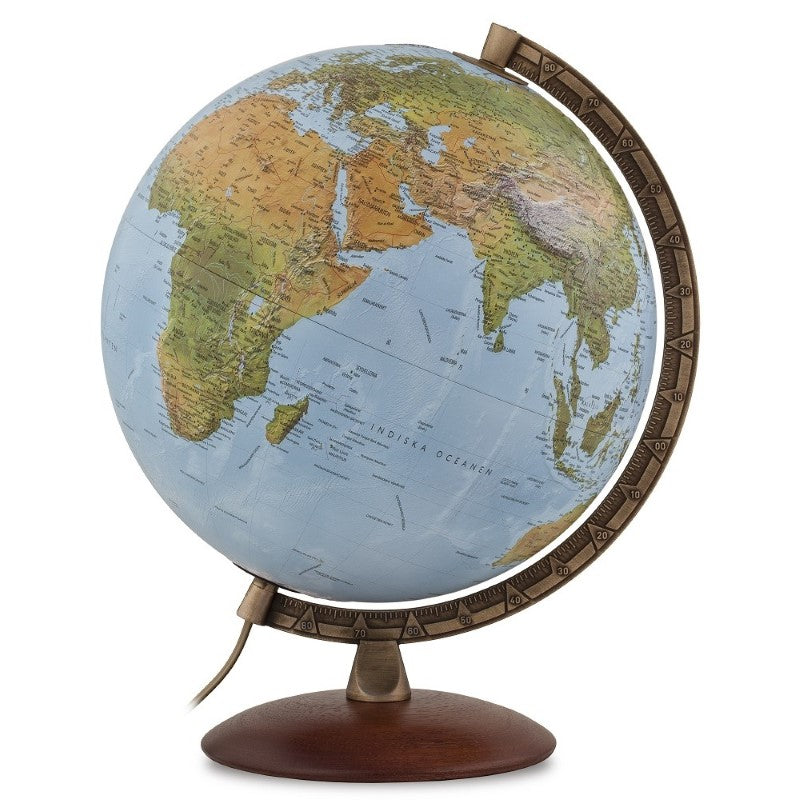 Primus Globe, 30 cm - Jordglob Primus Relief Ø30cm 1/2 mer/mässing, träfot