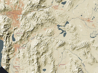 Nevada Landforms and Rivers Fine Art Print Map
