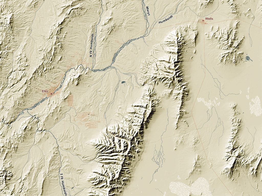 Nevada Landforms and Rivers Fine Art Print Map