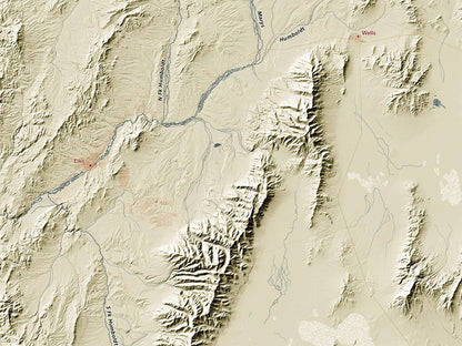 Nevada Landforms and Rivers Fine Art Print Map