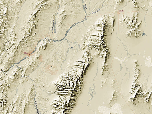 Nevada Landforms and Rivers Fine Art Print Map