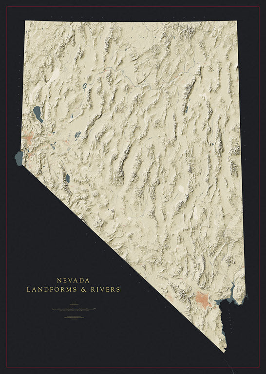 Nevada Landforms and Rivers Fine Art Print Map