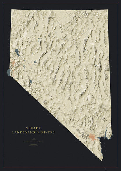 Nevada Landforms and Rivers Fine Art Print Map