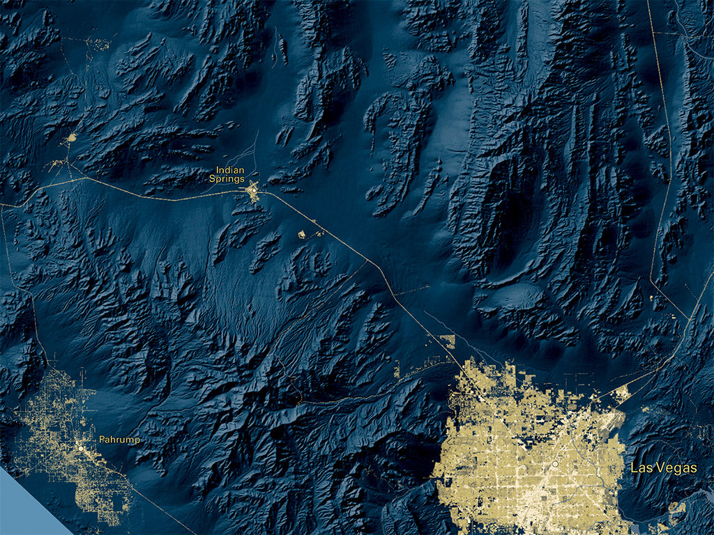 Nevada at Night Fine Art Print Map