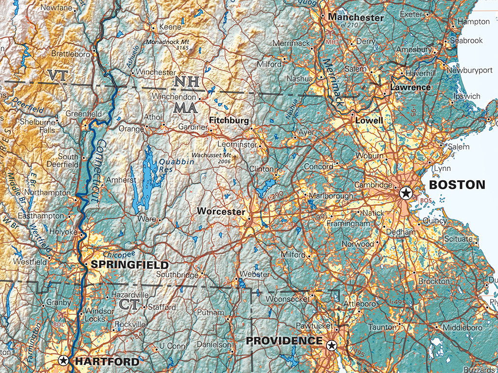 New England in Context Elevation Tints Fine Art print Map
