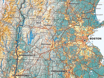 New England in Context Elevation Tints Fine Art print Map