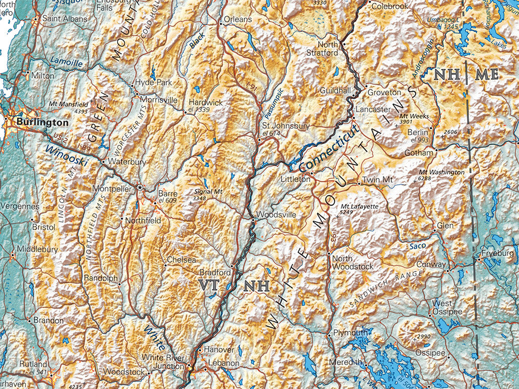 New England in Context Elevation Tints Fine Art print Map