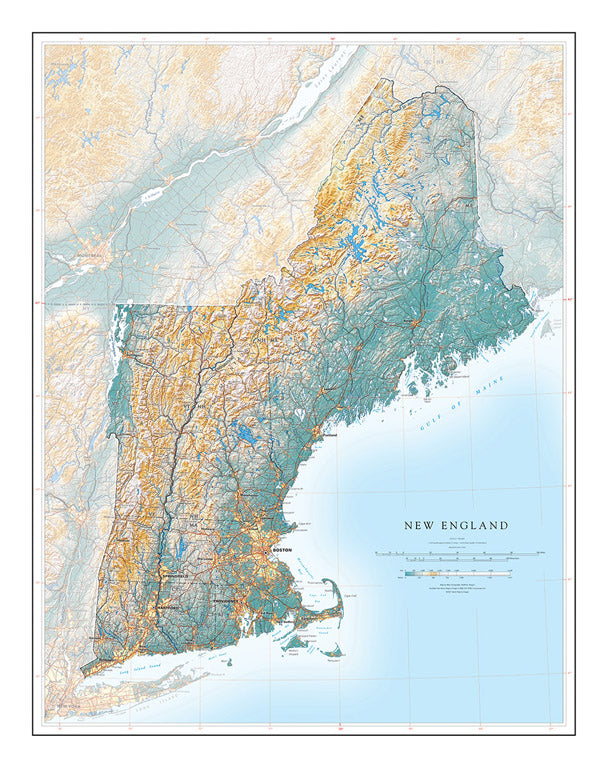 New England in Context Elevation Tints Fine Art print Map – Longitude Maps