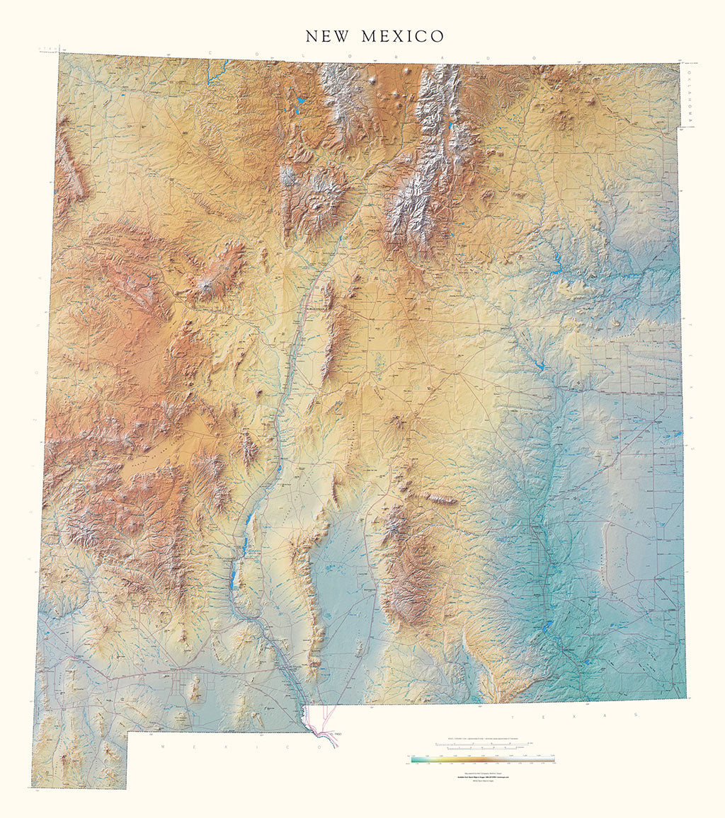 New Mexico Elevation Tints Fine Art Print Map