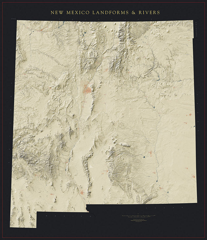 New Mexico Landforms and Rivers Fine Art Print Map
