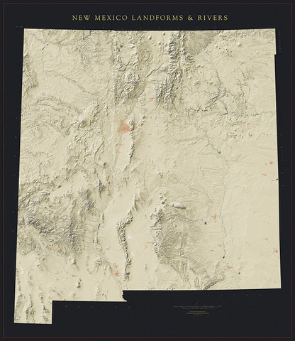 New Mexico Landforms and Rivers Fine Art Print Map