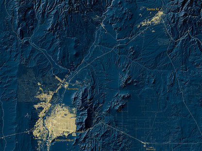 New Mexico at Night Fine Art Print Map