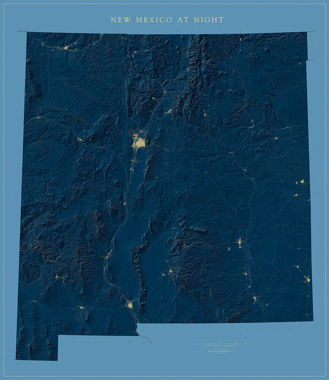 New Mexico at Night Fine Art Print Map