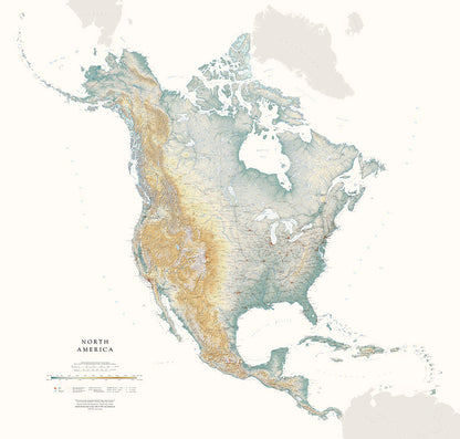 North America Elevation Tints Fine Art Print Map