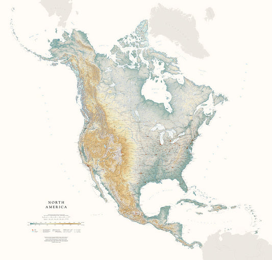 North America Elevation Tints Fine Art Print Map
