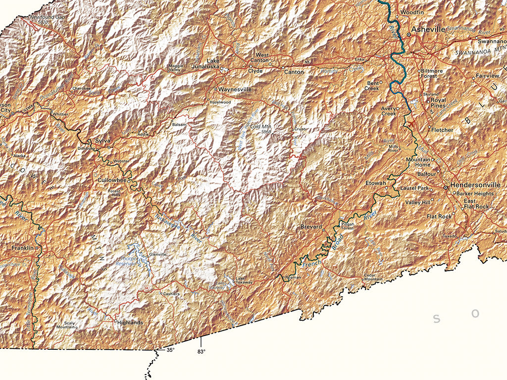 North Carolina Elevation Tints Fine Art Print Map