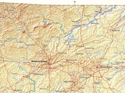 North Carolina Elevation Tints Fine Art Print Map