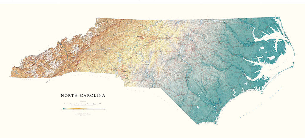 North Carolina Elevation Tints Fine Art Print Map