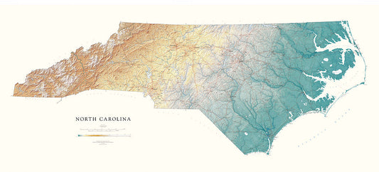 North Carolina Elevation Tints Fine Art Print Map