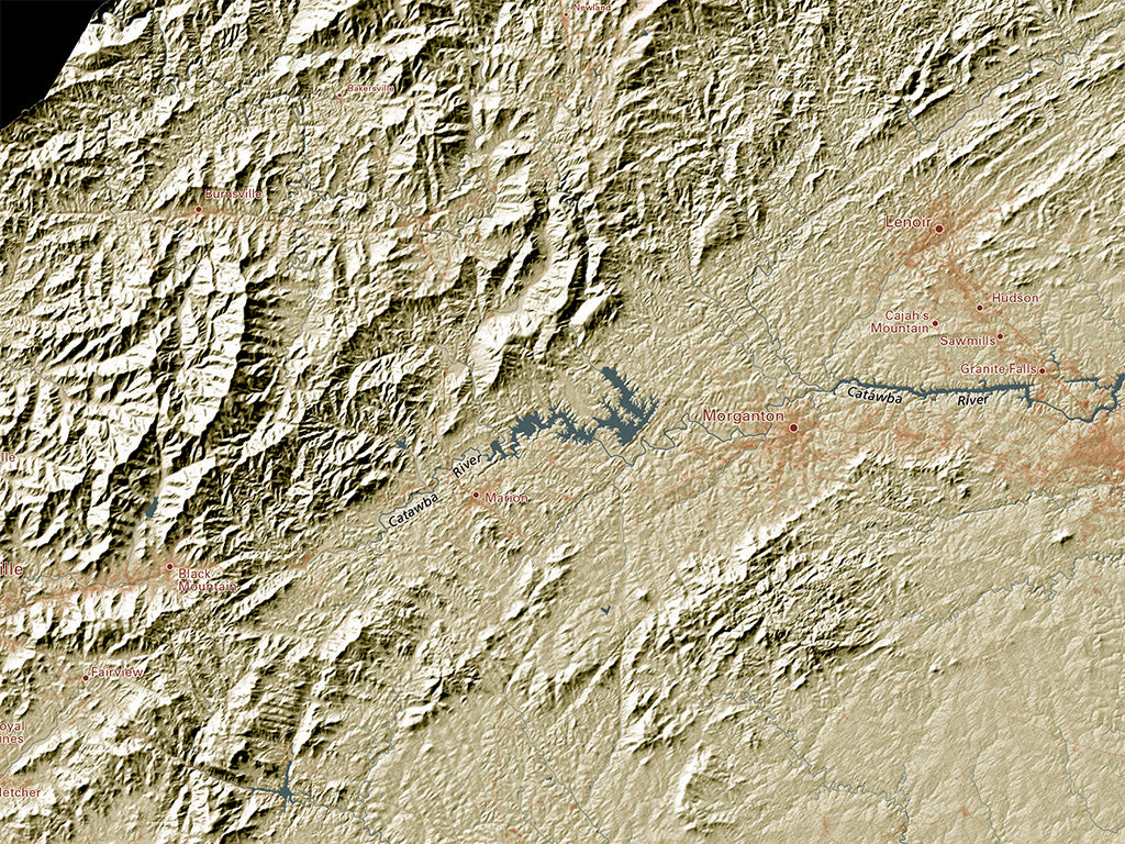 North Carolina Landforms and Rivers Fine Art Print Map