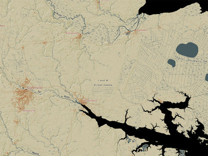 North Carolina Landforms and Rivers Fine Art Print Map