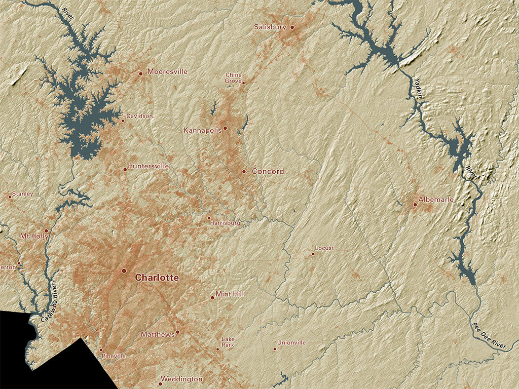 North Carolina Landforms and Rivers Fine Art Print Map