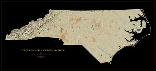 North Carolina Landforms and Rivers Fine Art Print Map