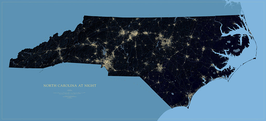North Carolina at Night Fine Art Print Map