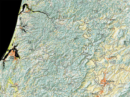 Northwest Oregon and Southwest Washington Elevation Tints Fine Art Print Map