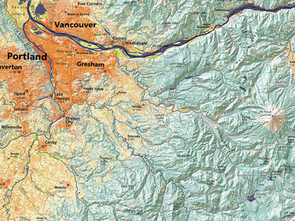 Northwest Oregon and Southwest Washington Elevation Tints Fine Art Print Map