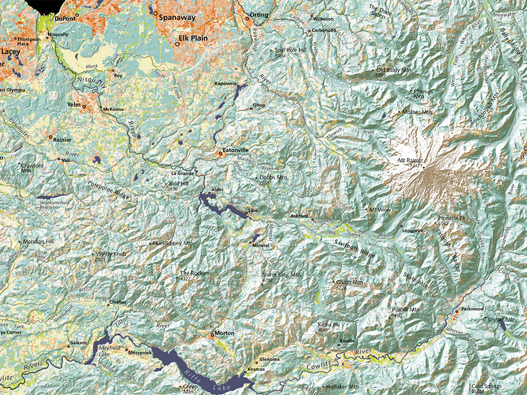 Northwest Oregon and Southwest Washington Elevation Tints Fine Art Print Map