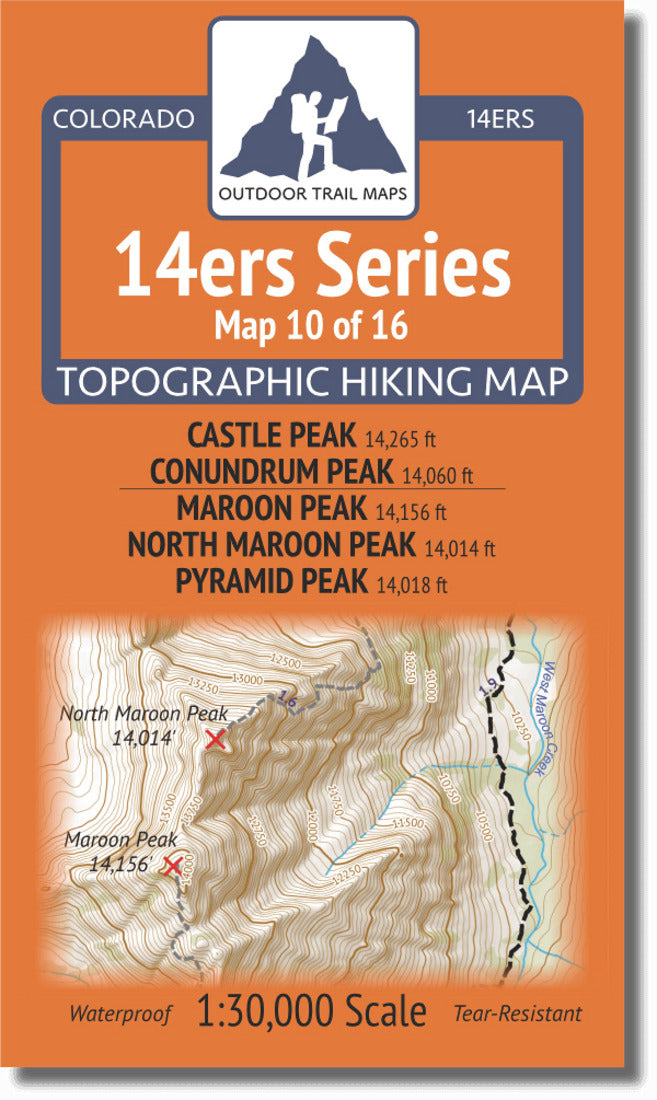 Colorado 14ers Map Series 10 of 16 - Castle, Conundrum | Maroon, North Maroon, Pyramid