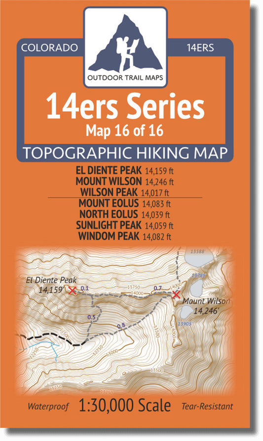 Colorado 14ers Map Series 16 of 16 - El Diente, Wilson, Wilson | Eolus, North Eolus, Sunlight, Windom