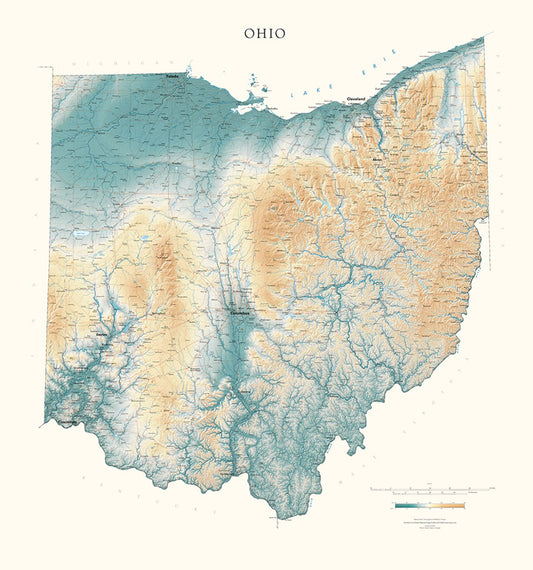 Ohio Elevation Tints Fine Art Print Map