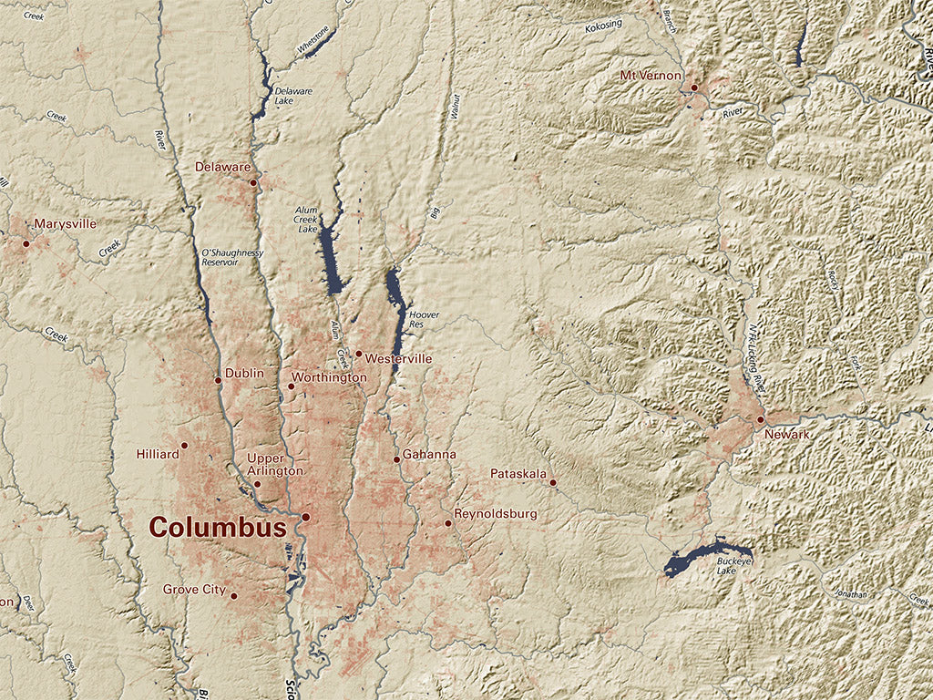 Ohio Landforms and Rivers Fine Art Print Map